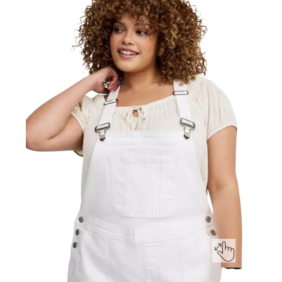 TORRID BRAND NEW Plus Size Lightweight White Denim Shorttall Jean Overall Shorts - Picture 3 of 16